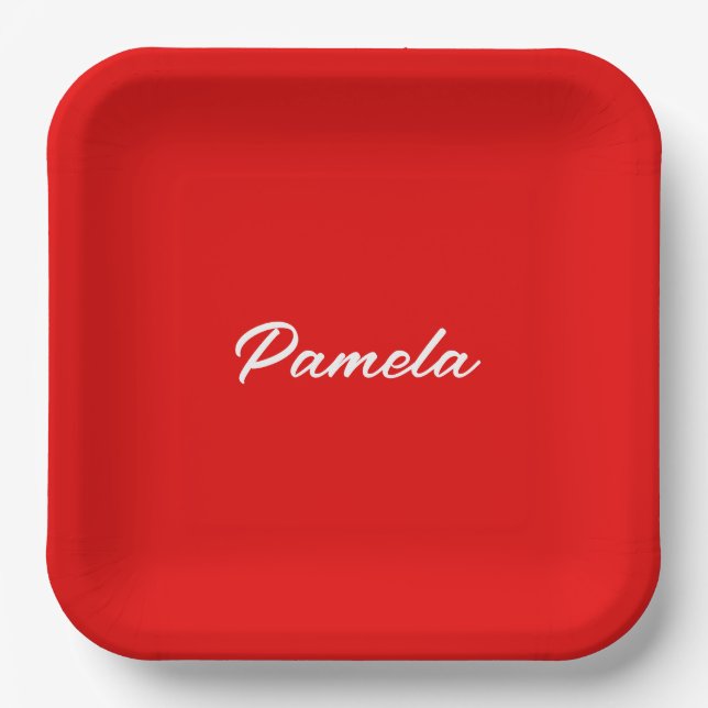 Elegant Name Minimalist Classical Warm Red Paper Plate (Front)