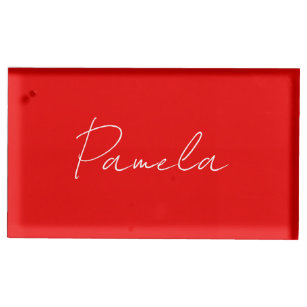 Elegant Name Minimalist Classical Warm Red Place Card Holder