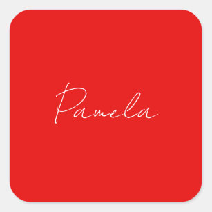 Elegant Name Minimalist Classical Warm Red Square Sticker