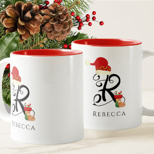 Elegant Name Modern Script All Letter R Christmas Two-Tone Coffee Mug
