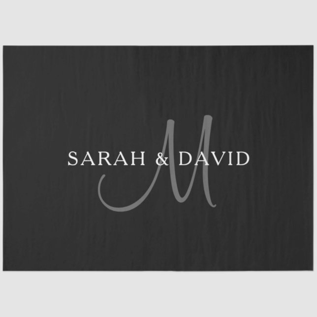 Elegant Name Monogram | Black & Grey Tissue Paper (Front)