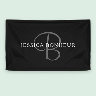 Elegant Name Monogram Black White & Grey Banner