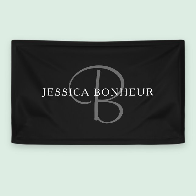 Elegant Name Monogram | Black White & Grey Banner (Creator Uploaded)