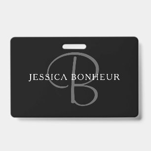 Elegant Name Monogram   Black White & Grey ID Badge