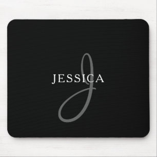 Elegant Name Monogram Black White & Grey Mouse Pad