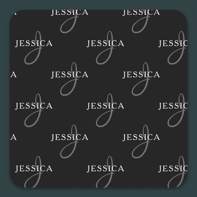 Elegant Name & Monogram | Black, White & Grey Square Sticker (Creator Uploaded)