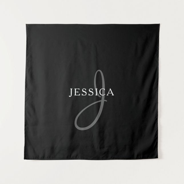 Elegant Name Monogram | Black White & Grey Tapestry (Front)