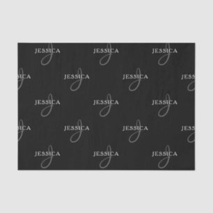 Elegant Name & Monogram Black, White & Grey Tissue Paper