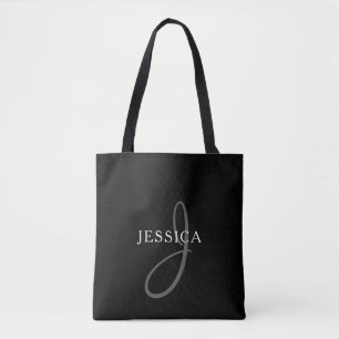 Elegant Name Monogram   Black White & Grey Tote Bag