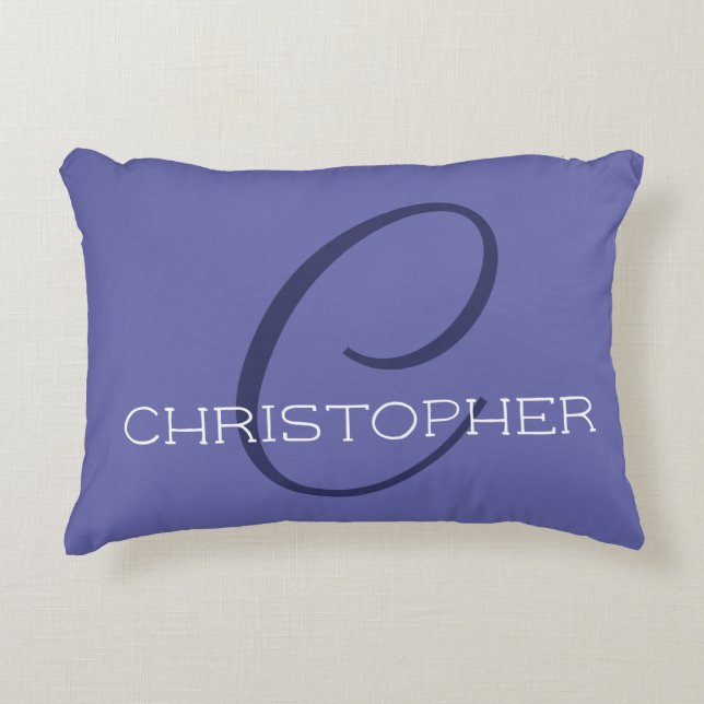 Elegant Name Monogram C Initial Periwinkle Blue Decorative Cushion (Front)