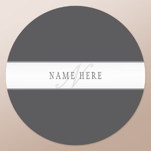 Elegant Name & Monogram Dark & Light Grey Classic Round Sticker