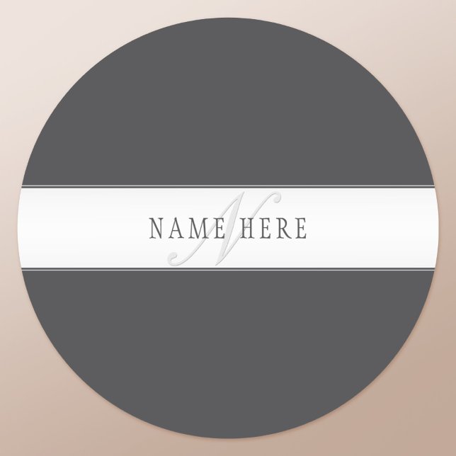 Elegant Name & Monogram | Dark & Light Grey  Classic Round Sticker (Creator Uploaded)