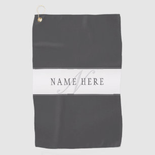 Elegant Name & Monogram   Dark & Light Grey  Golf Towel