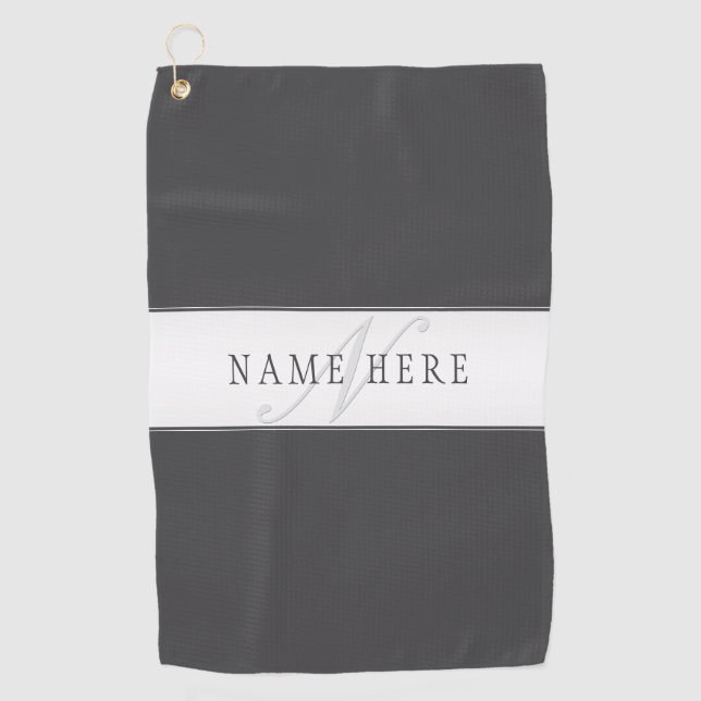Elegant Name & Monogram | Dark & Light Grey  Golf Towel (Front)