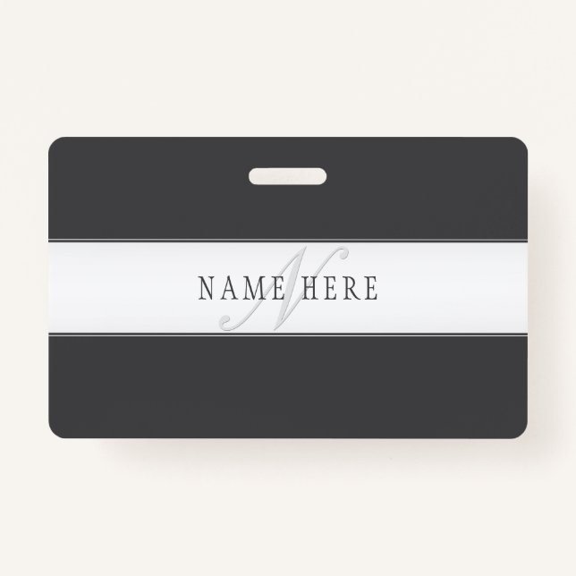 Elegant Name & Monogram | Dark & Light Grey  ID Badge (Front)