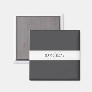 Elegant Name & Monogram   Dark & Light Grey  Magnet
