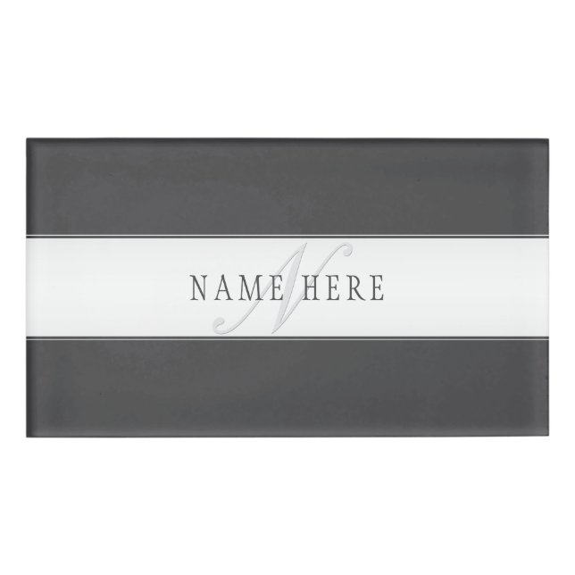 Elegant Name & Monogram | Dark & Light Grey  Name Tag (Front)
