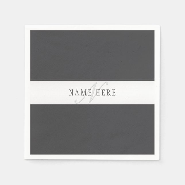 Elegant Name & Monogram | Dark & Light Grey  Napkin (Front)