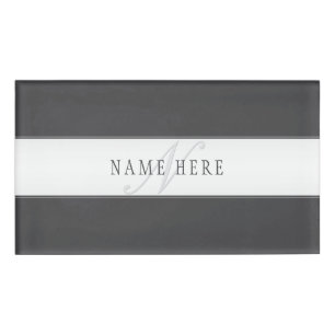 Elegant Name & Monogram   Dark & Light Grey  Tag