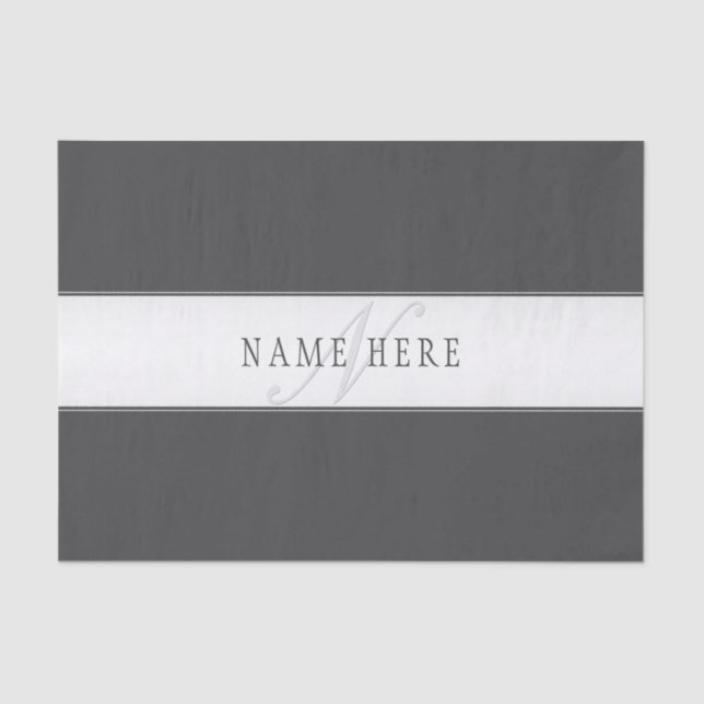 Elegant Name & Monogram | Dark & Light Grey  Tissue Paper (Front)