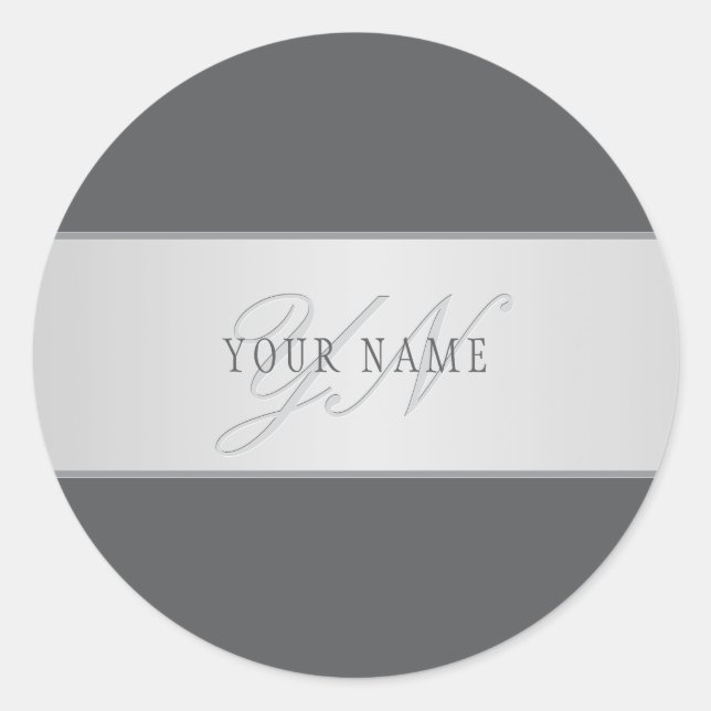 Elegant Name & Monogram Lettering (or other text) Classic Round Sticker (Front)