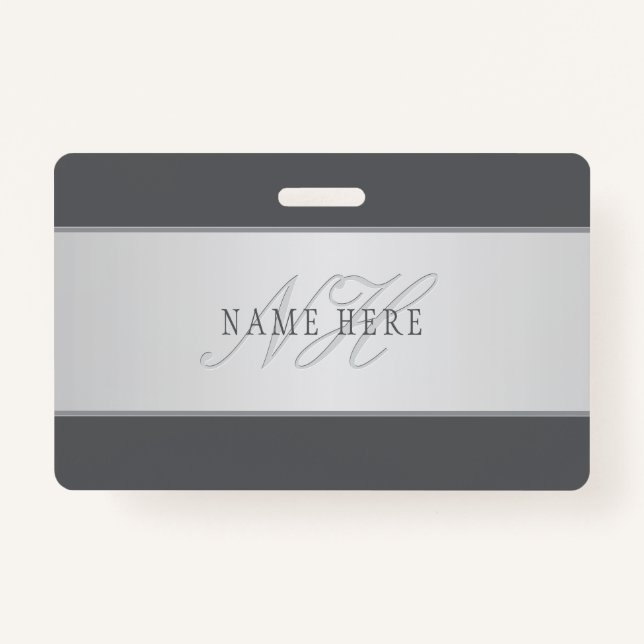 Elegant Name & Monogram Lettering (or other text) ID Badge (Front)