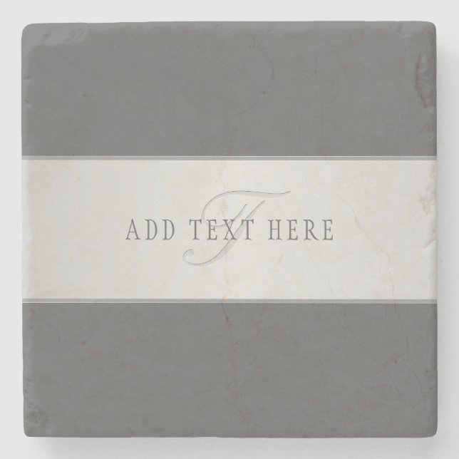Elegant Name & Monogram Lettering (or other text) Stone Coaster (Front)