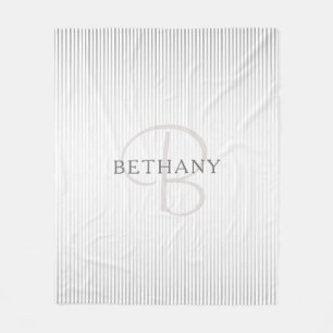 Elegant Name Monogram & Thin Grey Ombre Stripes Fleece Blanket