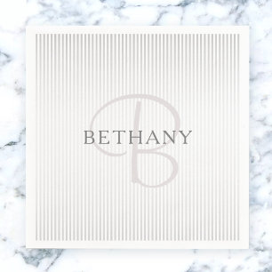 Elegant Name Monogram & Thin Grey Ombre Stripes Napkin