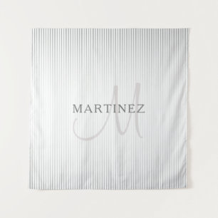 Elegant Name Monogram & Thin Grey Ombre Stripes Tapestry