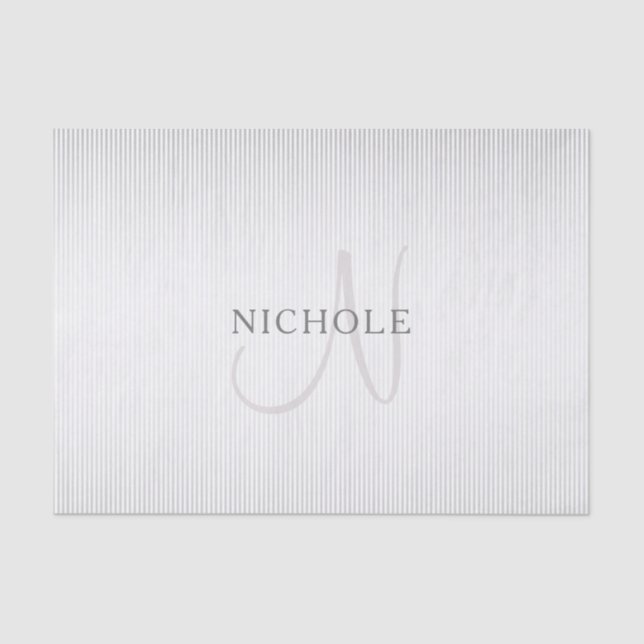 Elegant Name Monogram & Thin Grey Ombre Stripes Tissue Paper (Front)