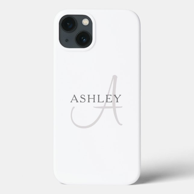 Elegant Name Monogram | White & Grey Case-Mate iPhone Case (Back)