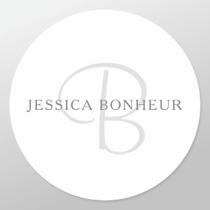Elegant Name Monogram   White & Grey Classic Round Sticker