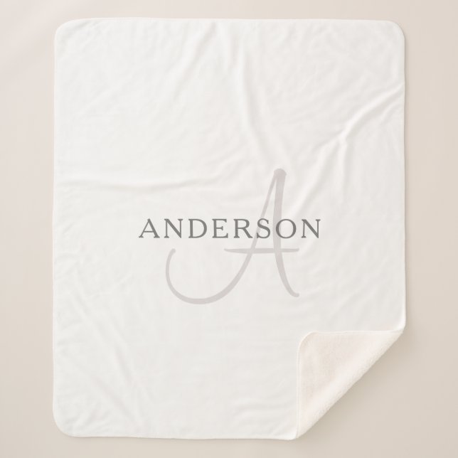 Elegant Name Monogram | White & Grey Sherpa Blanket (Front)