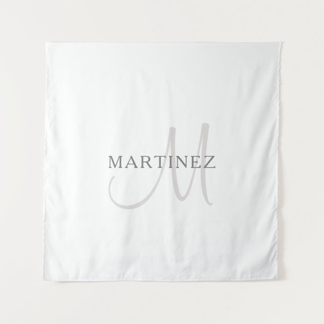 Elegant Name Monogram & White & Grey Tapestry (Front)