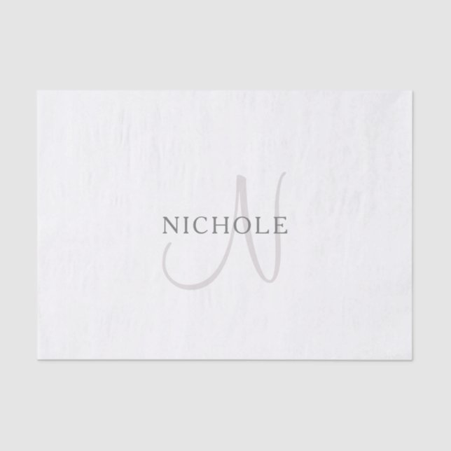 Elegant Name Monogram | White & Grey Tissue Paper (Front)