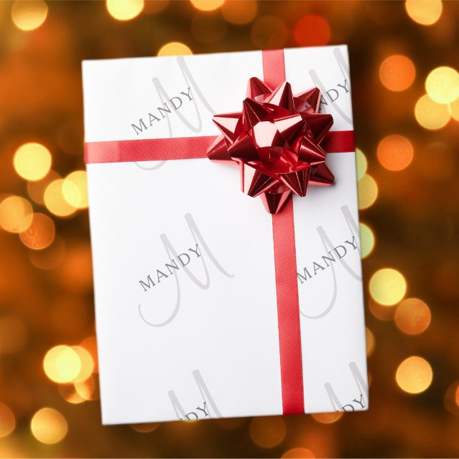 Elegant Name Monogram & White & Grey Wrapping Paper (Creator Uploaded)