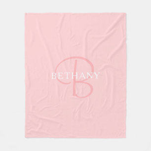Elegant Name Monogram   White & Pink Fleece Blanket
