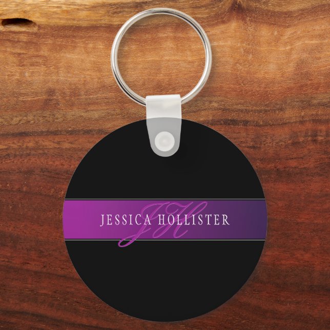 Elegant Name & Monogrammed Initial/s Key Ring (Front)