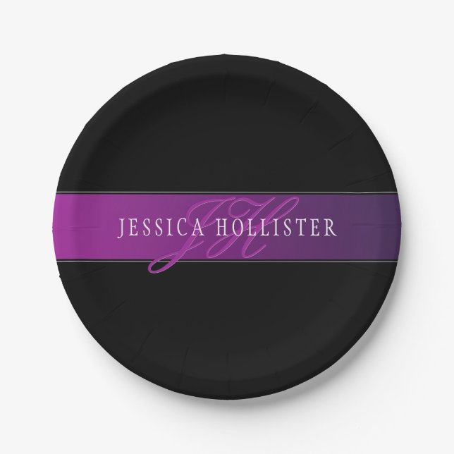 Elegant Name & Monogrammed Initial/s Paper Plate (Front)