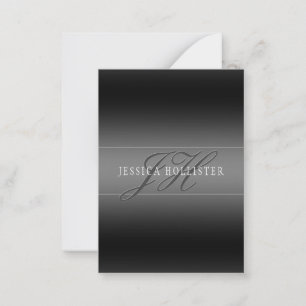 Elegant Name & Monogrammed Initials   Black & Grey Card