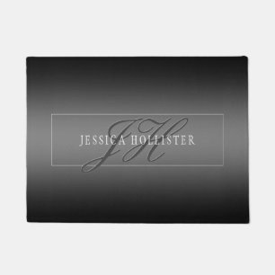 Elegant Name & Monogrammed Initials Black & Grey Doormat