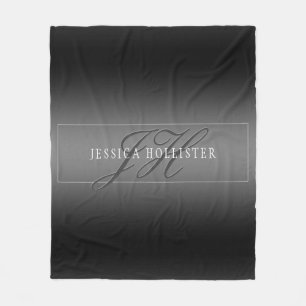 Elegant Name & Monogrammed Initials   Black & Grey Fleece Blanket