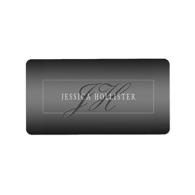Elegant Name & Monogrammed Initials | Black & Grey Label (Front)