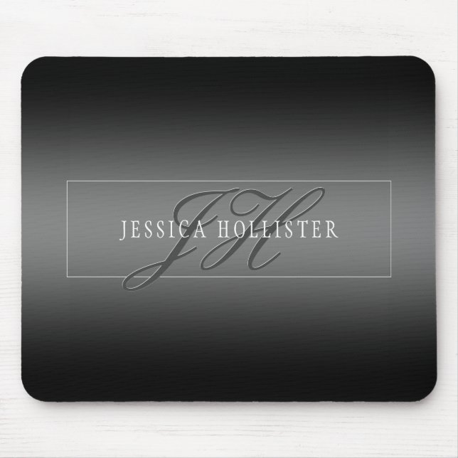 Elegant Name & Monogrammed Initials | Black & Grey Mouse Pad (Front)