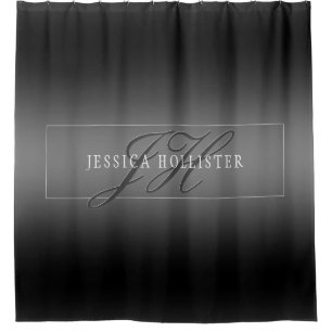 Elegant Name & Monogrammed Initials   Black & Grey Shower Curtain