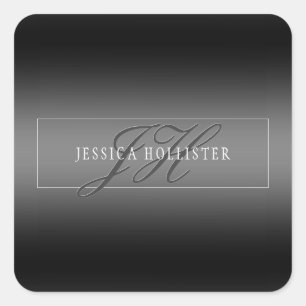 Elegant Name & Monogrammed Initials   Black & Grey Square Sticker