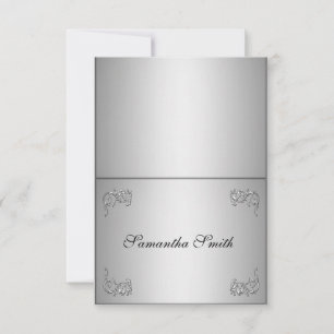 Elegant name place cards_silver floral swirl invitation