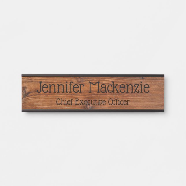Elegant Name Plate Wood Grain Rustic Door Sign (Front)