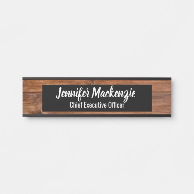Elegant Name Plate Wood Grain Rustic Door Sign (Front)